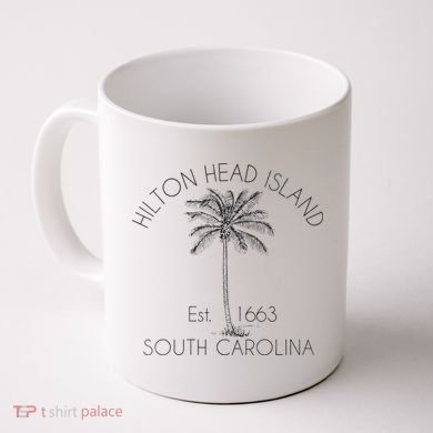 Hilton Head Island Beach Design Palm Tree Illustration Coffee Mug