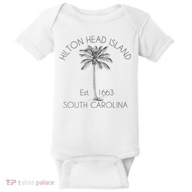 Hilton Head Island Beach Design Palm Tree Illustration Baby Bodysuit