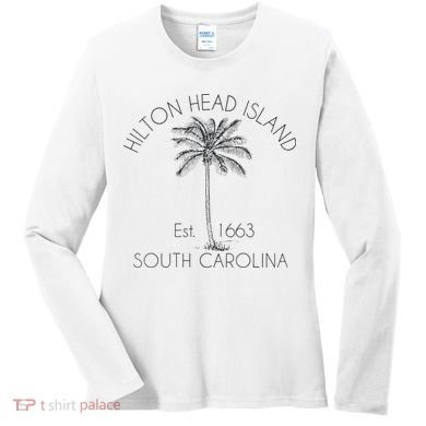 Hilton Head Island Beach Design Palm Tree Illustration Women's Long Sleeve Shirt