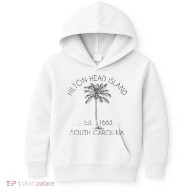 Hilton Head Island Beach Design Palm Tree Illustration Kids Hoodie