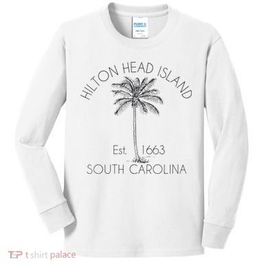 Hilton Head Island Beach Design Palm Tree Illustration Kids Long Sleeve Shirt