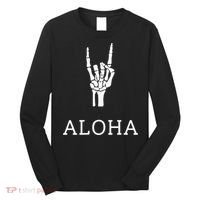 Halloween Hang Loose Skeleton Shaka Aloha – Over Left Breast Long Sleeve Shirt thumb 0