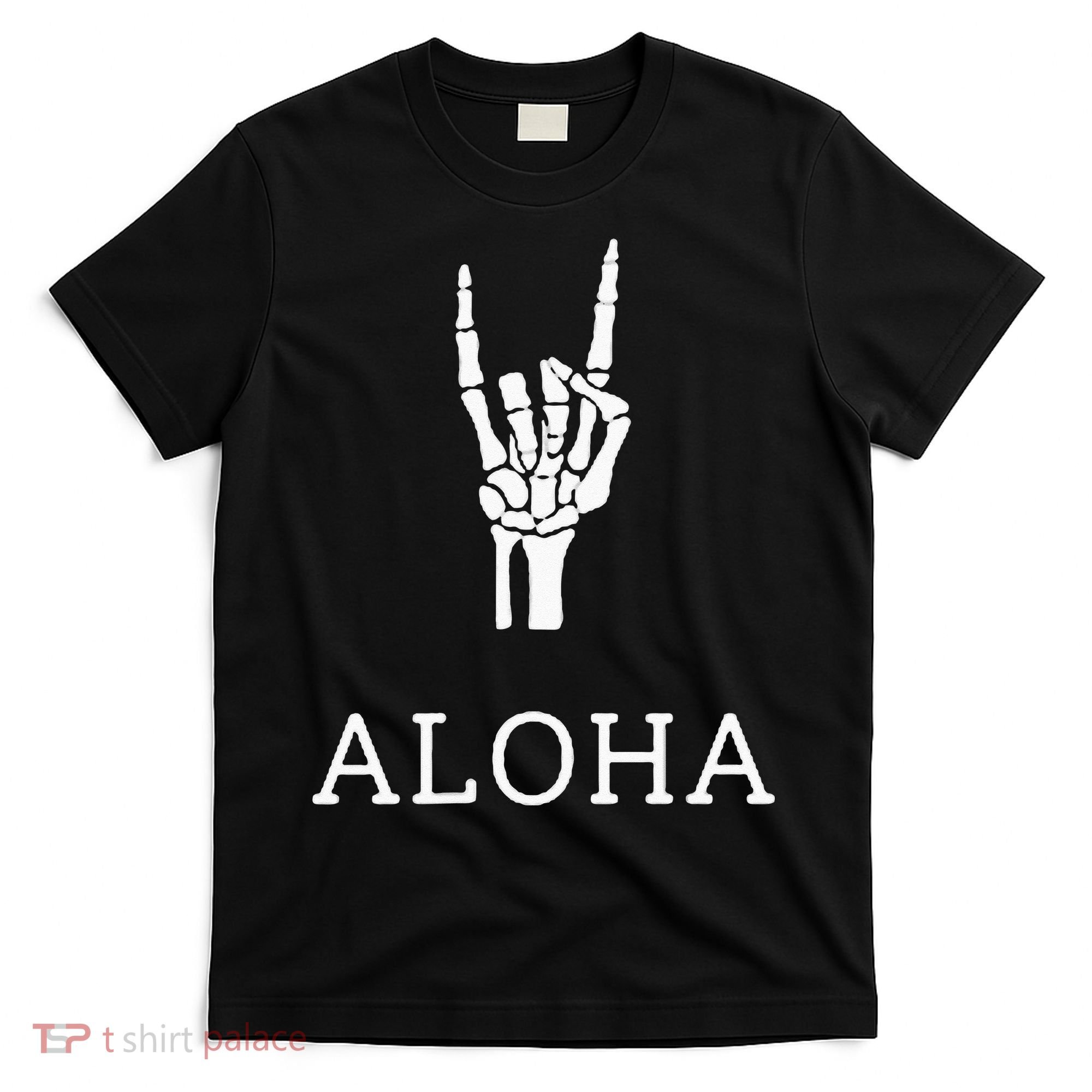 Halloween Hang Loose Skeleton Shaka Aloha – Over Left Breast T-Shirt