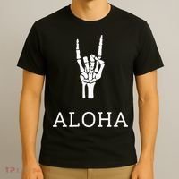 Halloween Hang Loose Skeleton Shaka Aloha – Over Left Breast T-Shirt thumb 3