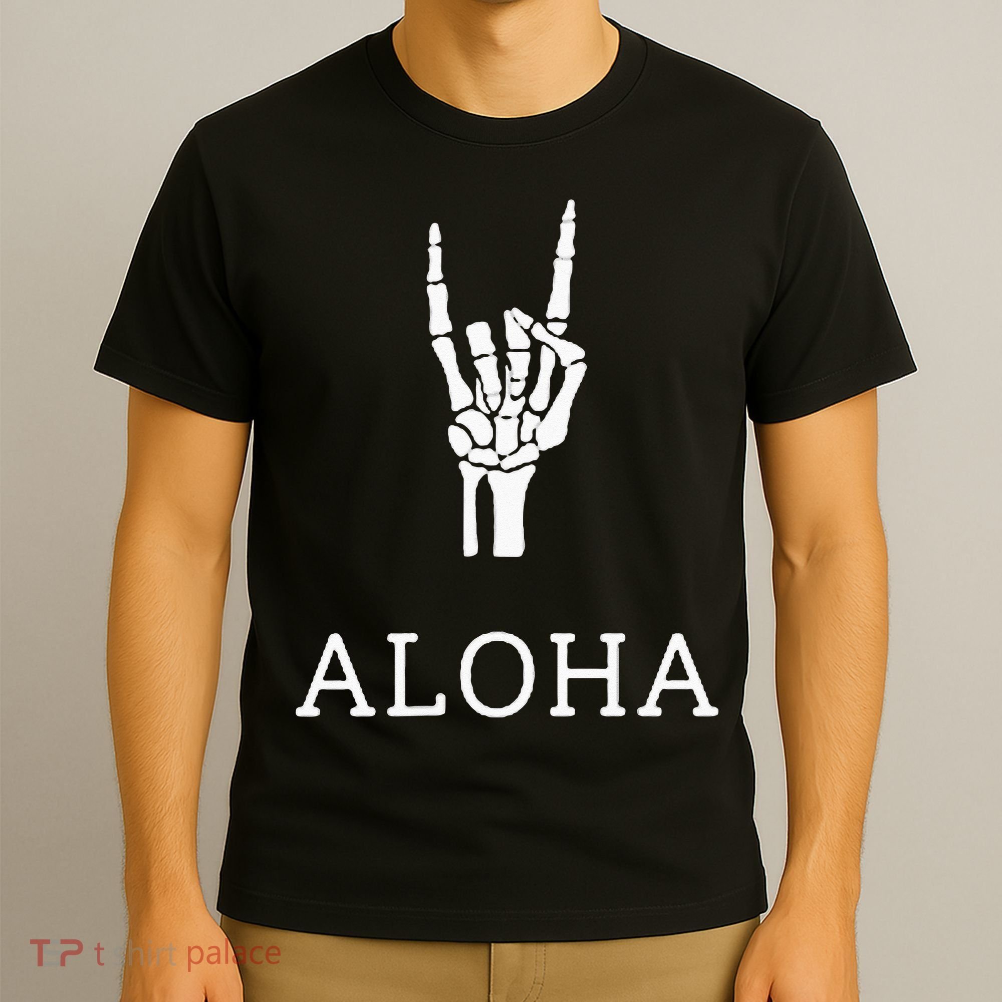 Halloween Hang Loose Skeleton Shaka Aloha – Over Left Breast T-Shirt
