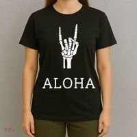 Halloween Hang Loose Skeleton Shaka Aloha – Over Left Breast T-Shirt thumb 4