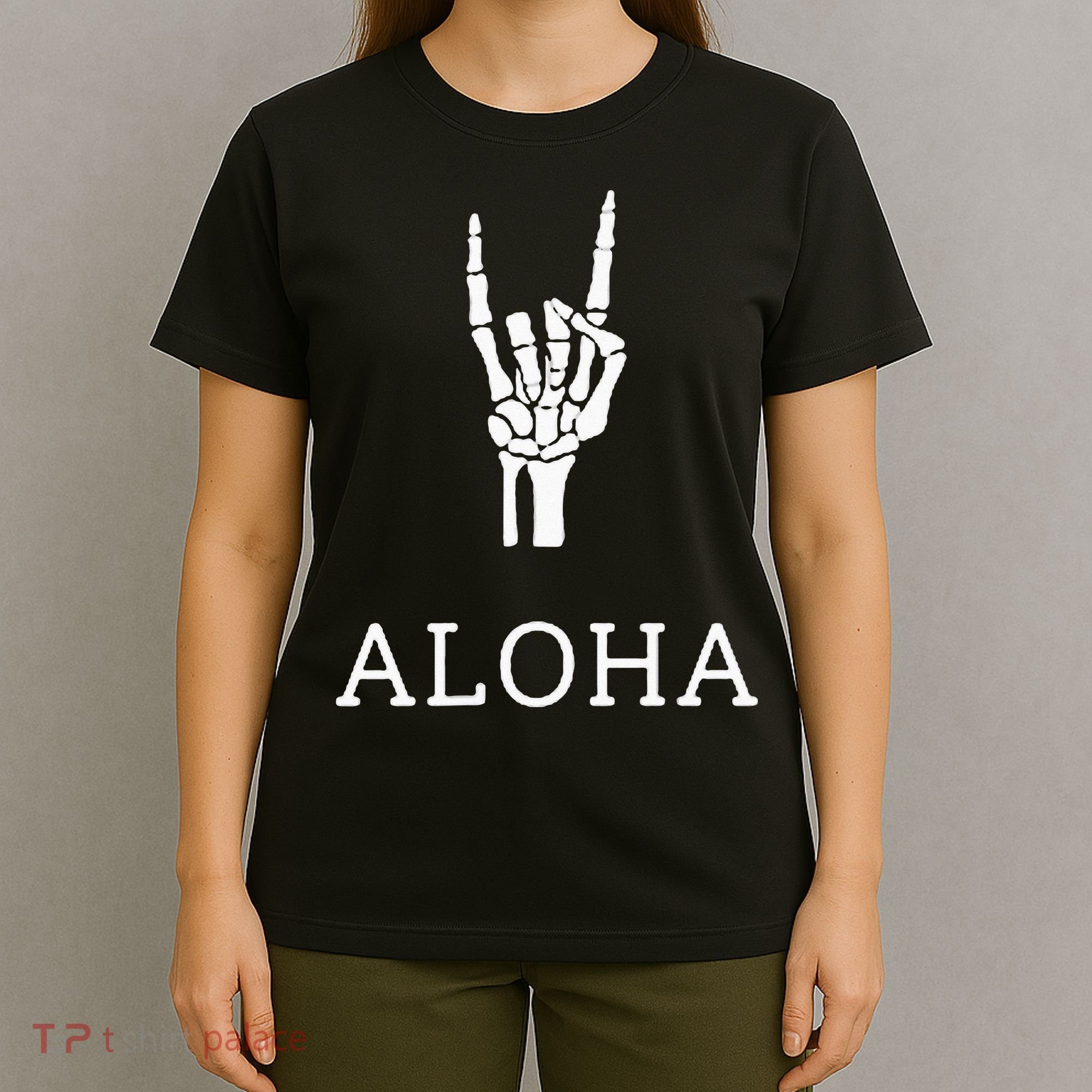Halloween Hang Loose Skeleton Shaka Aloha – Over Left Breast T-Shirt