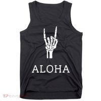 Halloween Hang Loose Skeleton Shaka Aloha – Over Left Breast Tank Top thumb 0