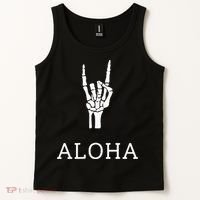 Halloween Hang Loose Skeleton Shaka Aloha – Over Left Breast Tank Top thumb 2