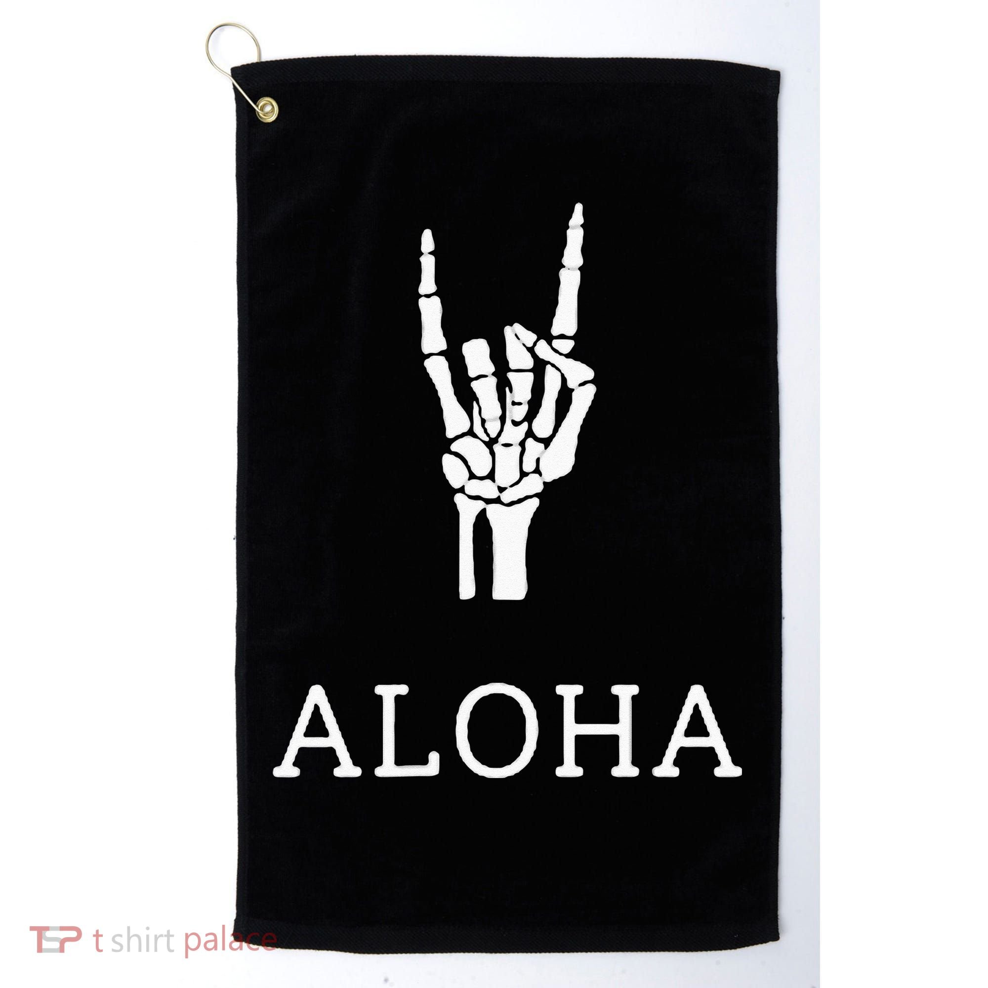 Halloween Hang Loose Skeleton Shaka Aloha – Over Left Breast Golf Towel