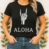 Halloween Hang Loose Skeleton Shaka Aloha – Over Left Breast Women's T-Shirt thumb 2