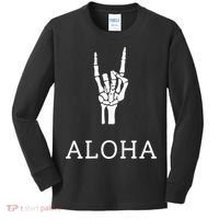 Halloween Hang Loose Skeleton Shaka Aloha – Over Left Breast Kids Long Sleeve Shirt thumb 0