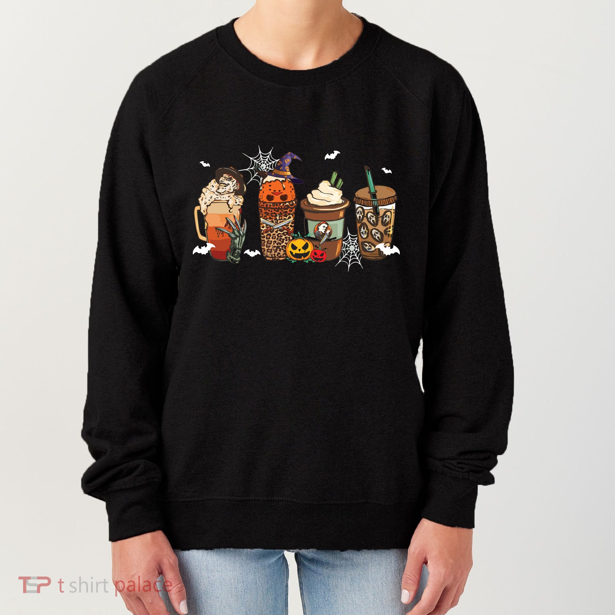 Halloween Horror Movie And Coffee Spooky Season Hello Fall Women's Sweatshirt