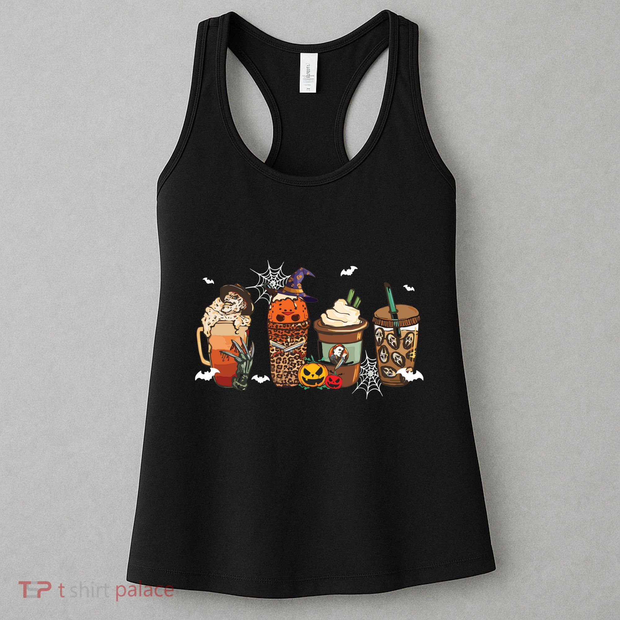 Halloween Horror Movie And Coffee Spooky Season Hello Fall Women's Tank Top