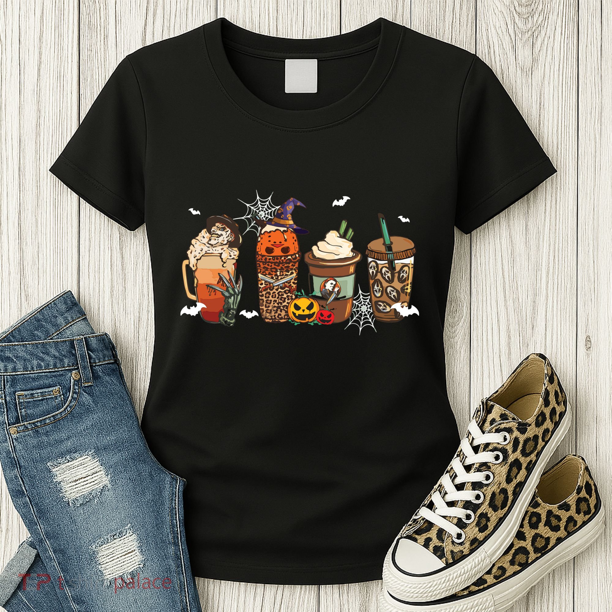 Halloween Horror Movie And Coffee Spooky Season Hello Fall Women's T-Shirt