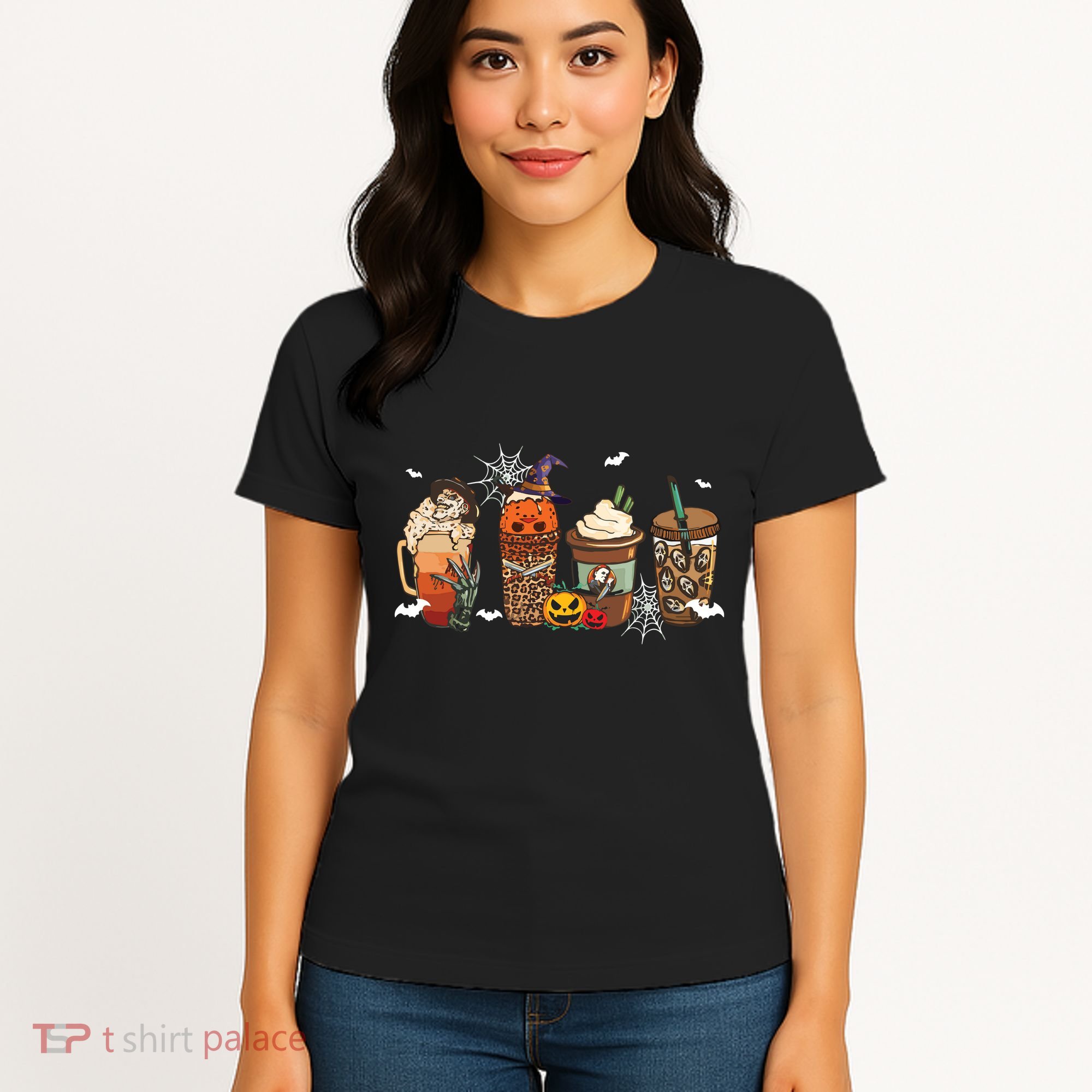 Halloween Horror Movie And Coffee Spooky Season Hello Fall Women's T-Shirt