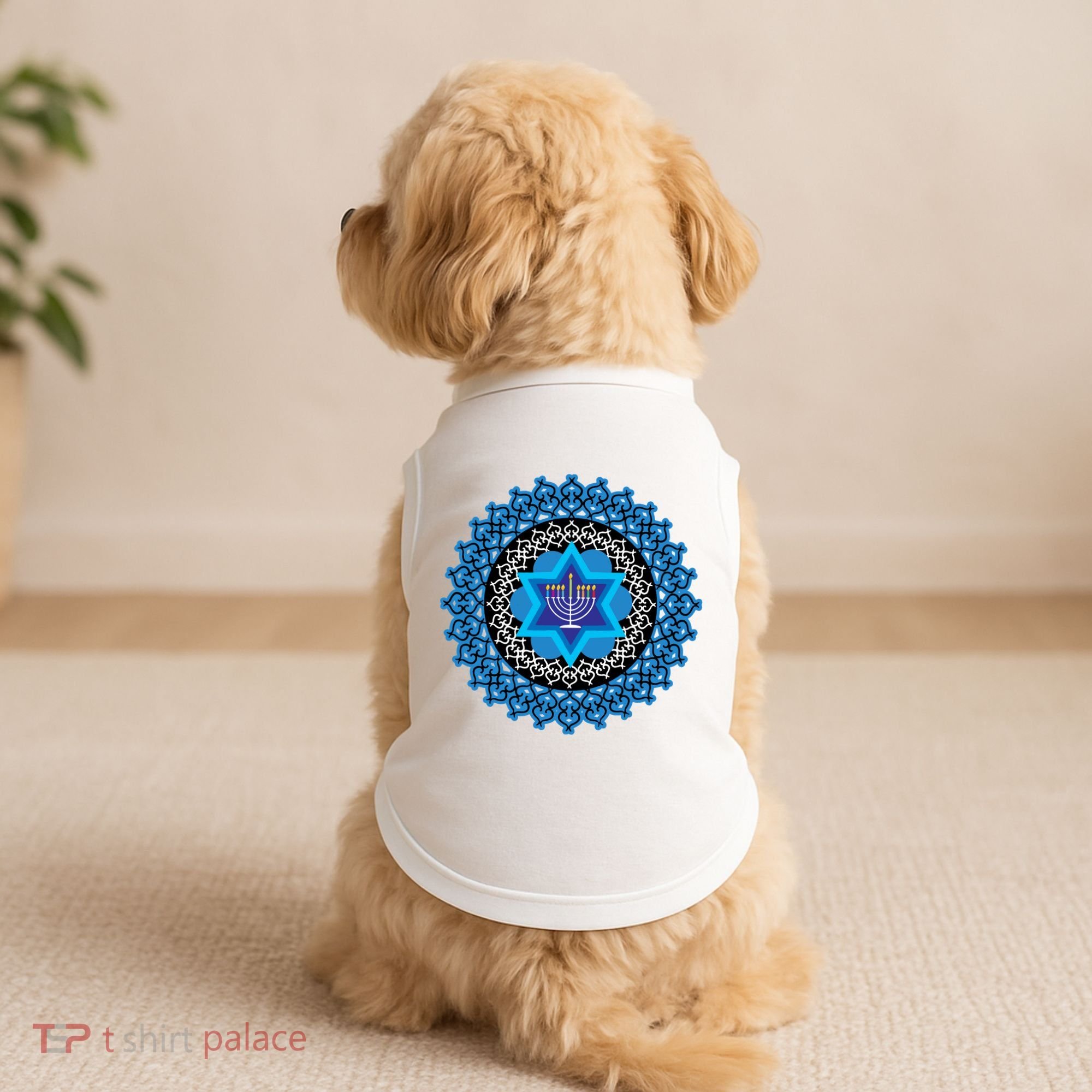 Happy Hanukkah Mandalla Star Of David Menorah Doggie Tank