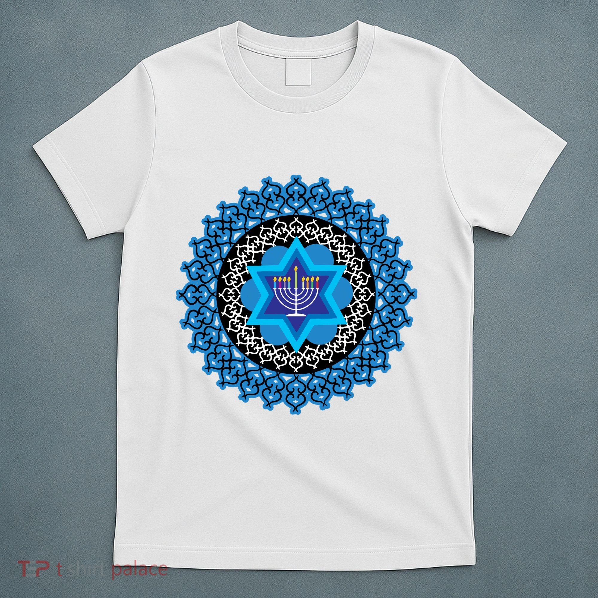 Happy Hanukkah Mandalla Star Of David Menorah T-Shirt