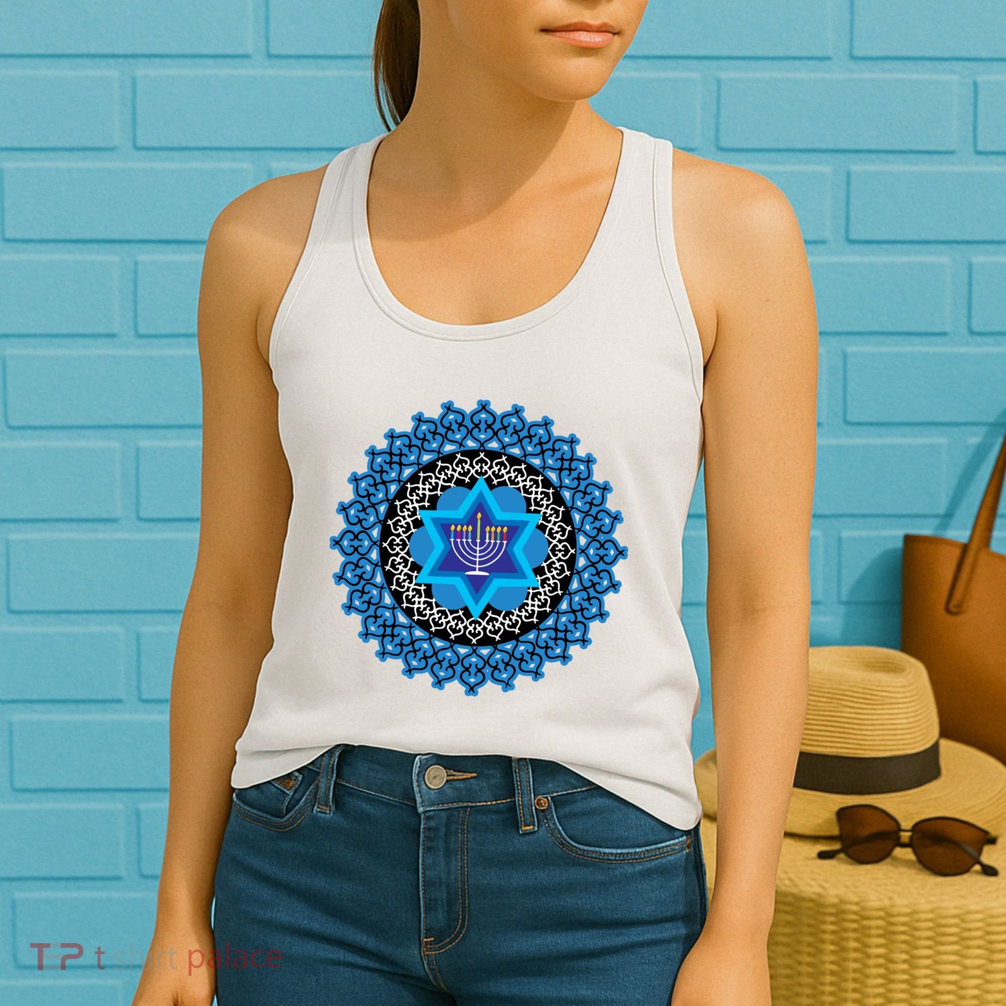 Happy Hanukkah Mandalla Star Of David Menorah Women's Tank Top
