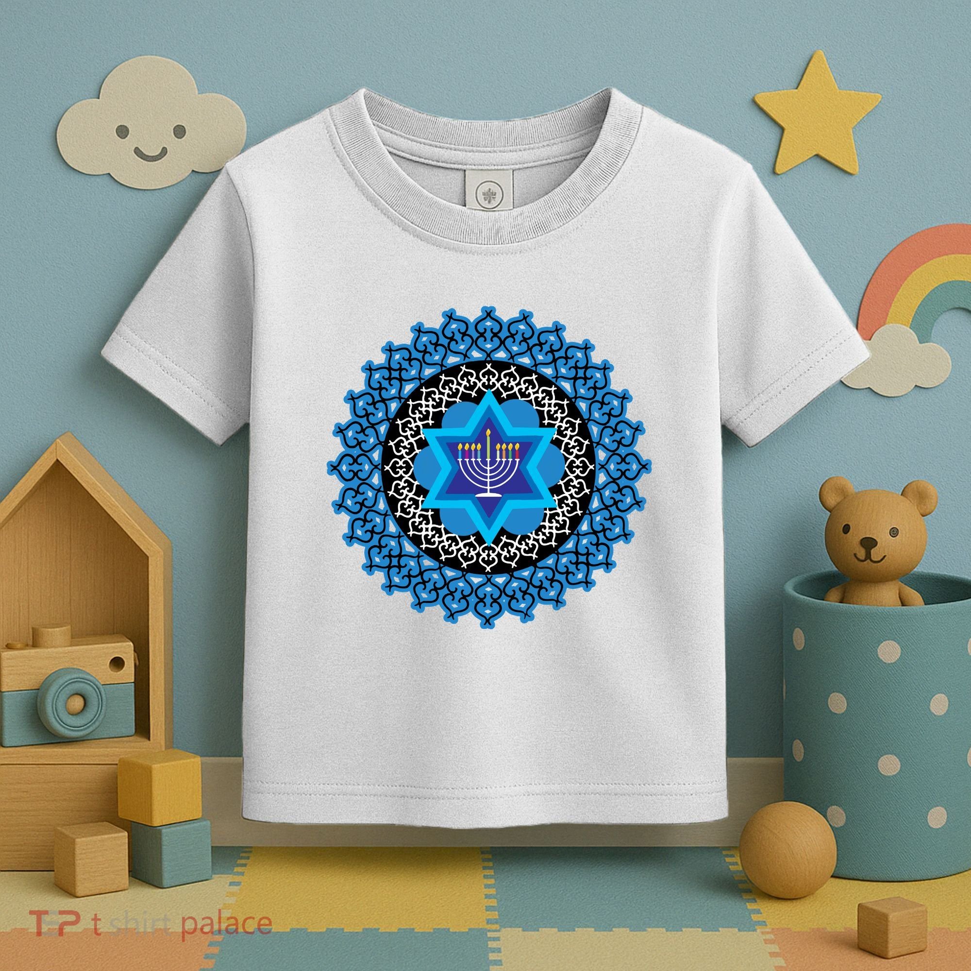 Happy Hanukkah Mandalla Star Of David Menorah Toddler T-Shirt