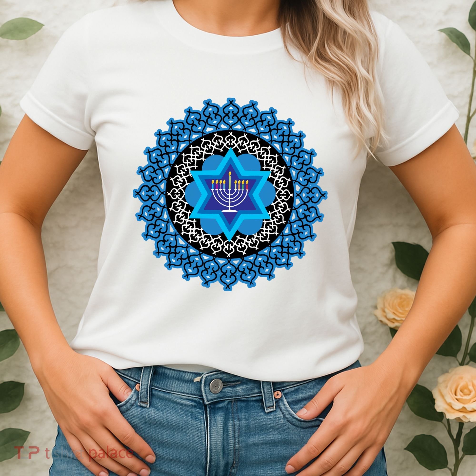 Happy Hanukkah Mandalla Star Of David Menorah Women's T-Shirt