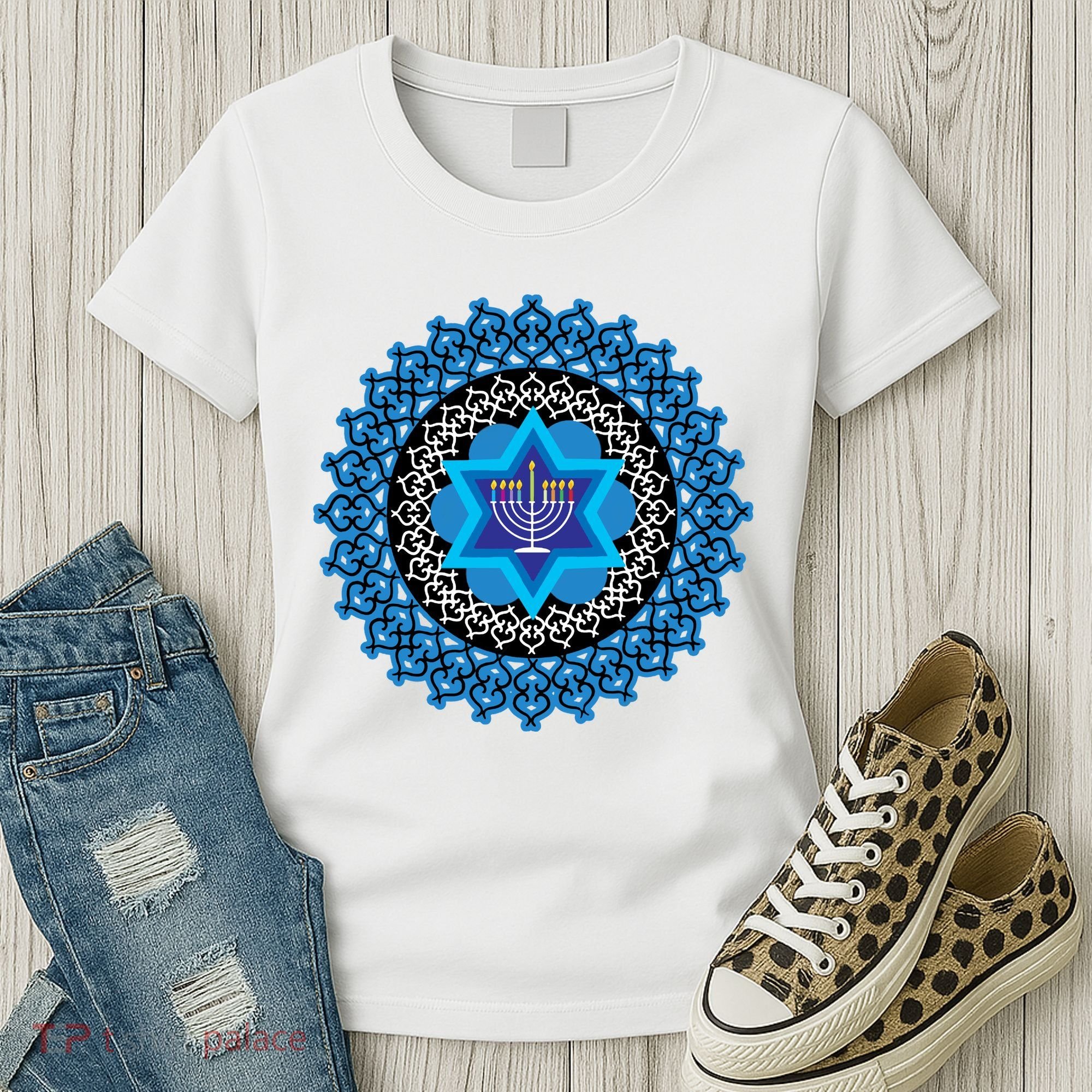 Happy Hanukkah Mandalla Star Of David Menorah Women's T-Shirt