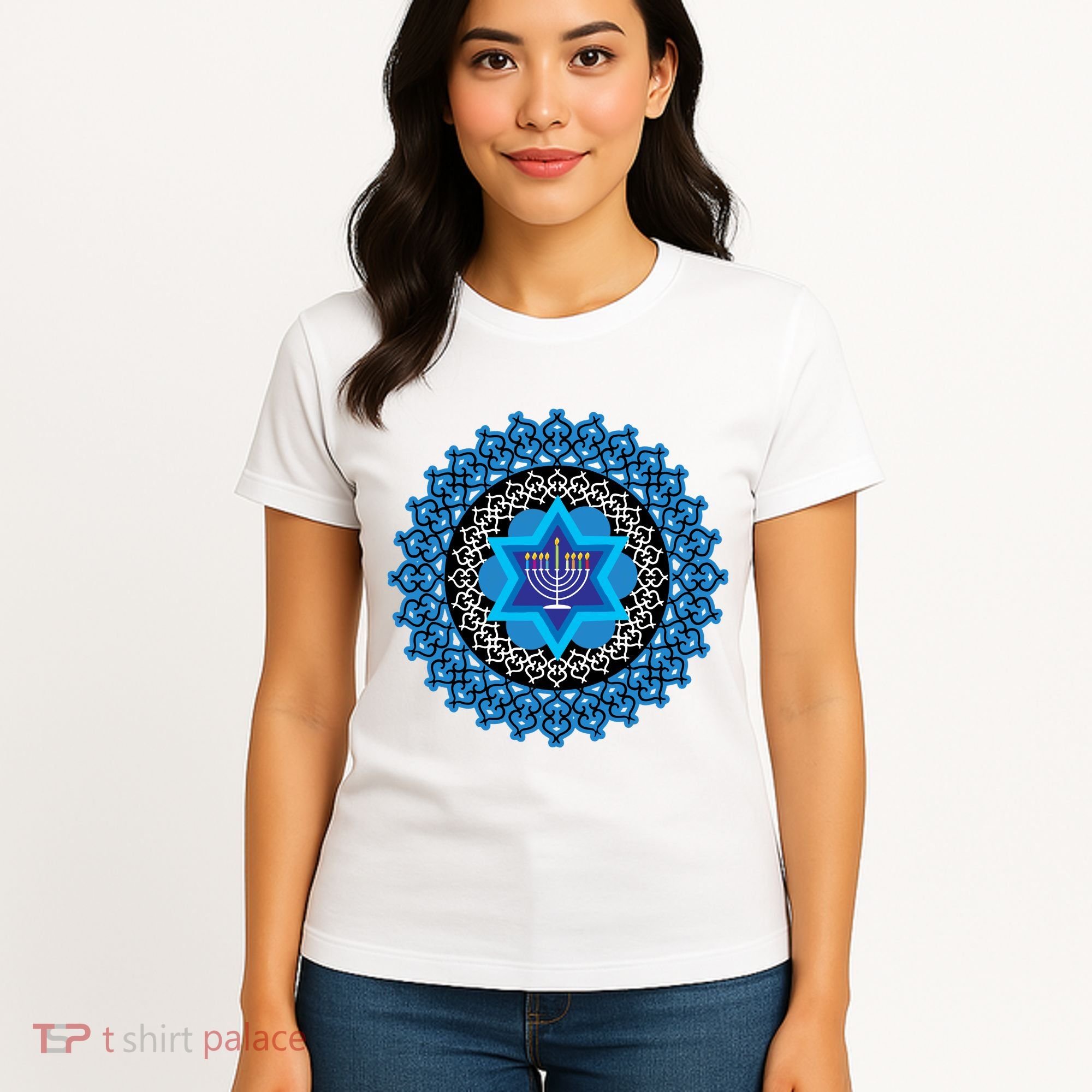 Happy Hanukkah Mandalla Star Of David Menorah Women's T-Shirt