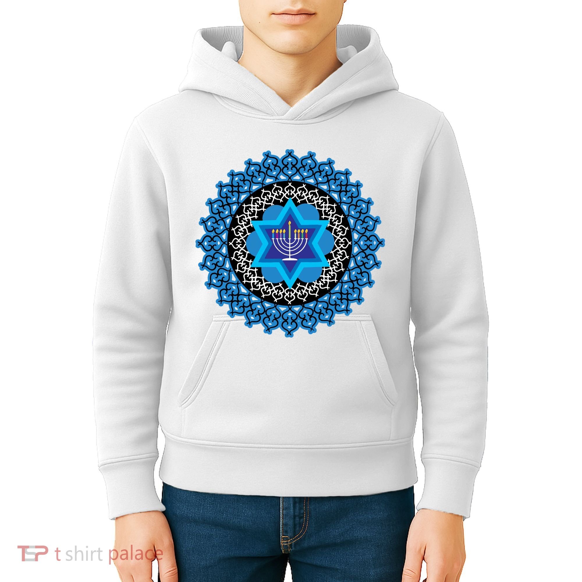 Happy Hanukkah Mandalla Star Of David Menorah Kids Hoodie