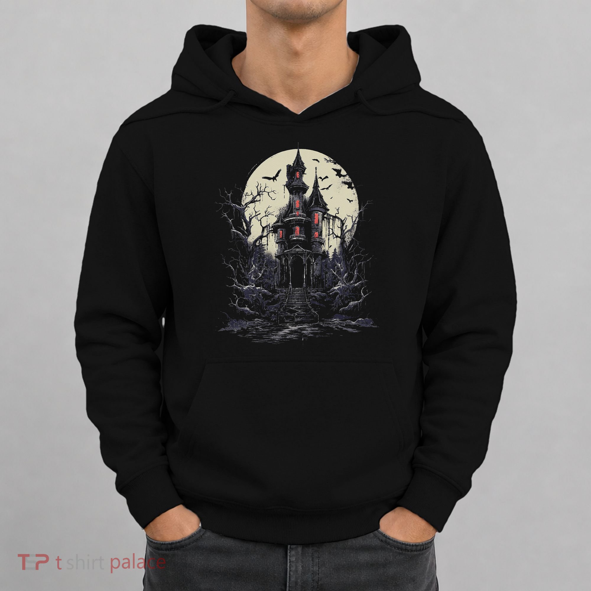 Haunted House Mansion Moon Halloween Decor Hoodie