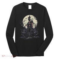 Haunted House Mansion Moon Halloween Decor Long Sleeve Shirt thumb 0