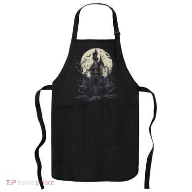 Haunted House Mansion Moon Halloween Decor Apron