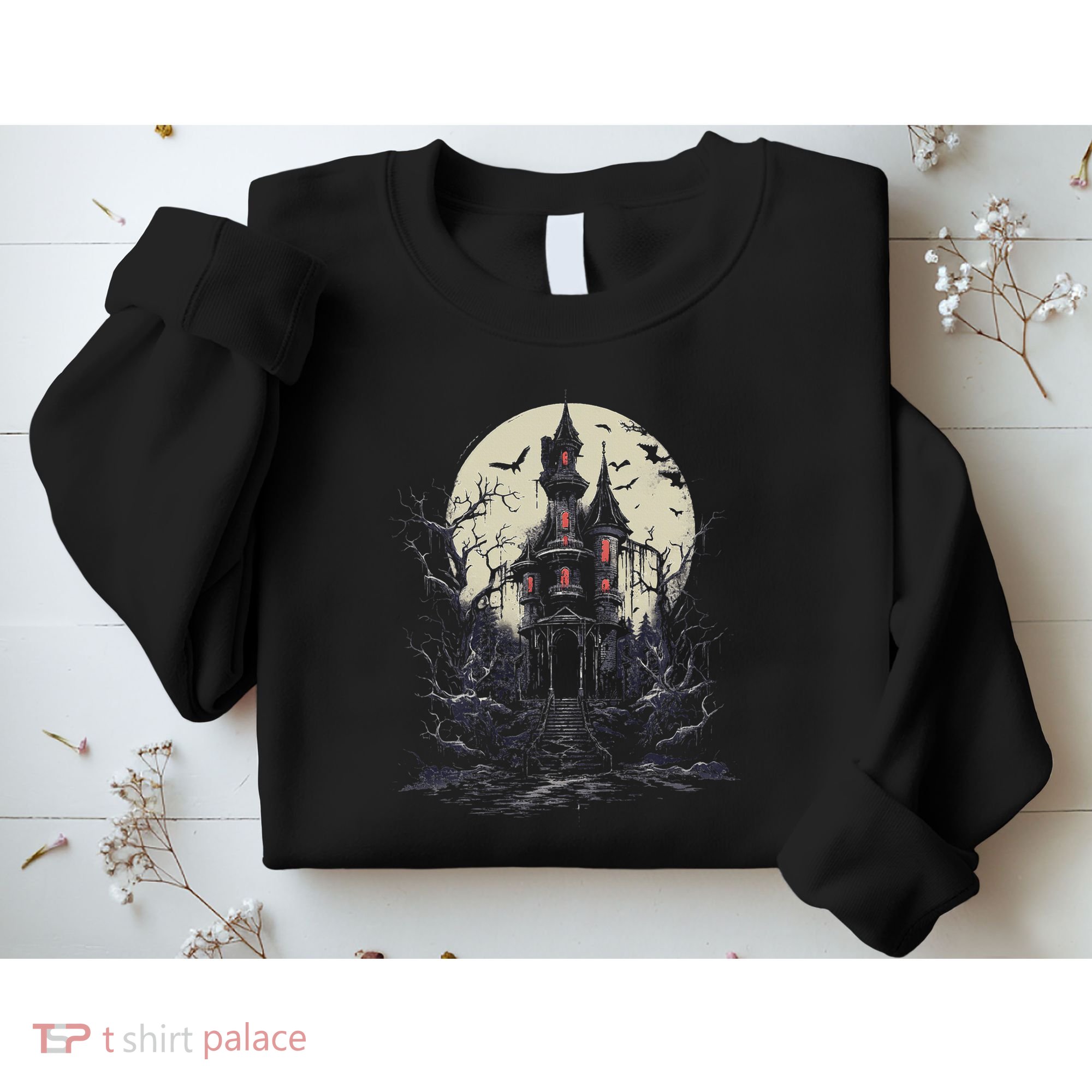 Haunted House Mansion Moon Halloween Decor Sweatshirt