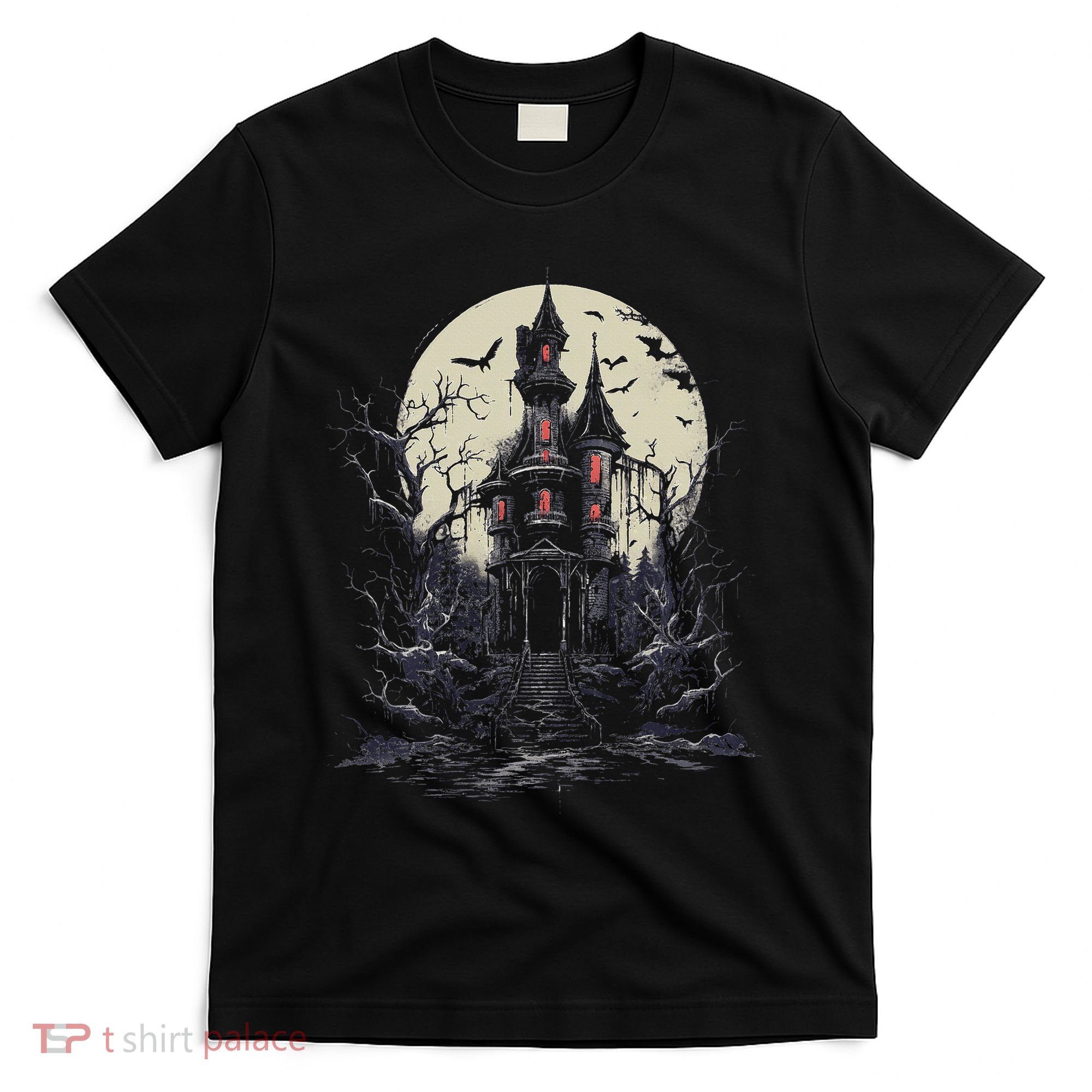 Haunted House Mansion Moon Halloween Decor T-Shirt