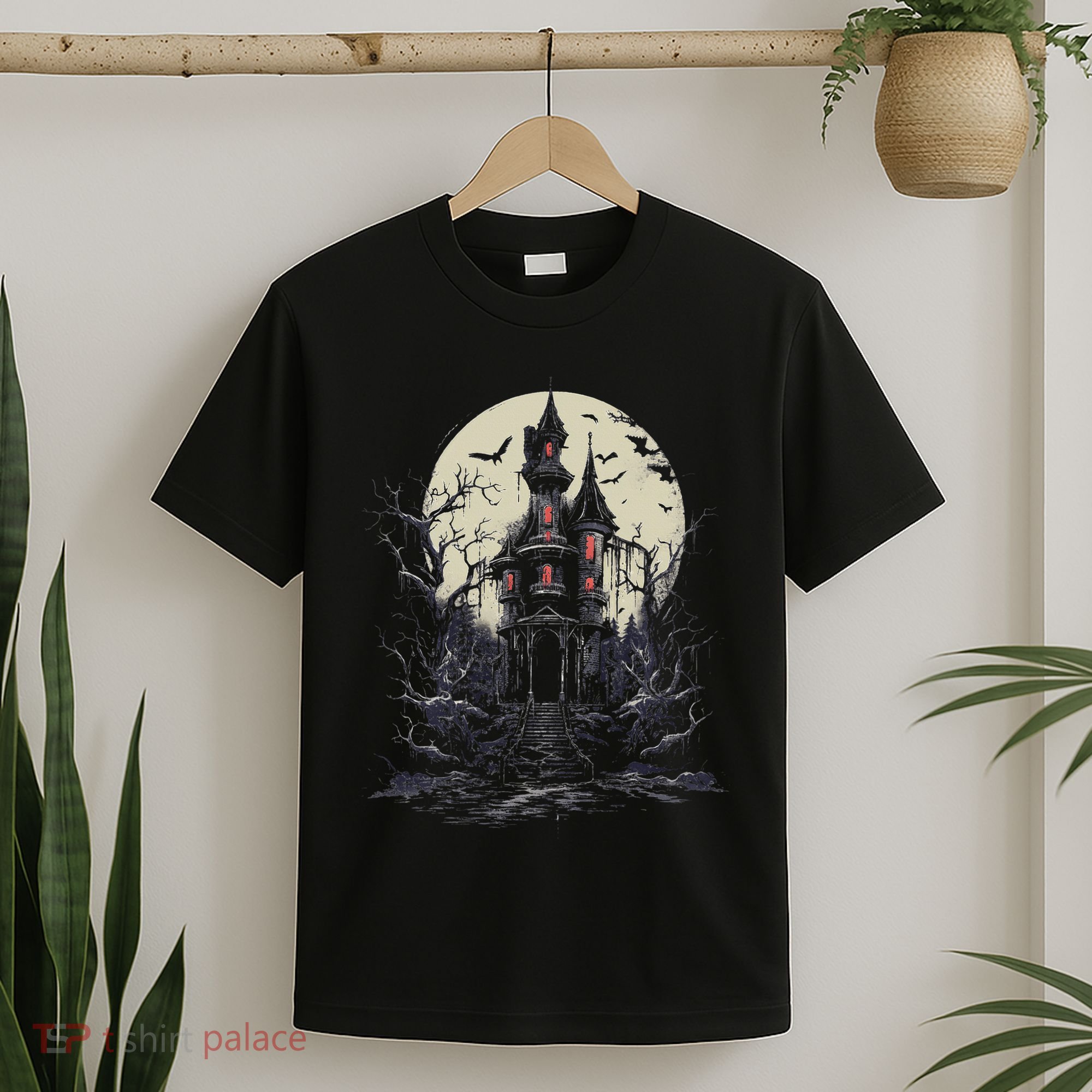 Haunted House Mansion Moon Halloween Decor T-Shirt