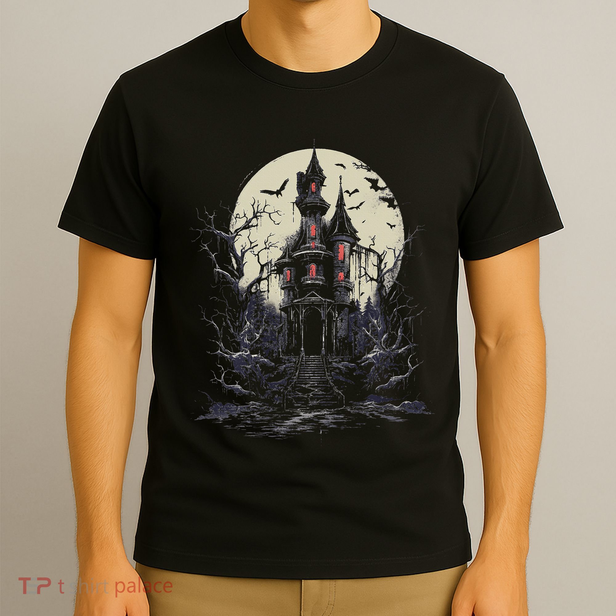 Haunted House Mansion Moon Halloween Decor T-Shirt