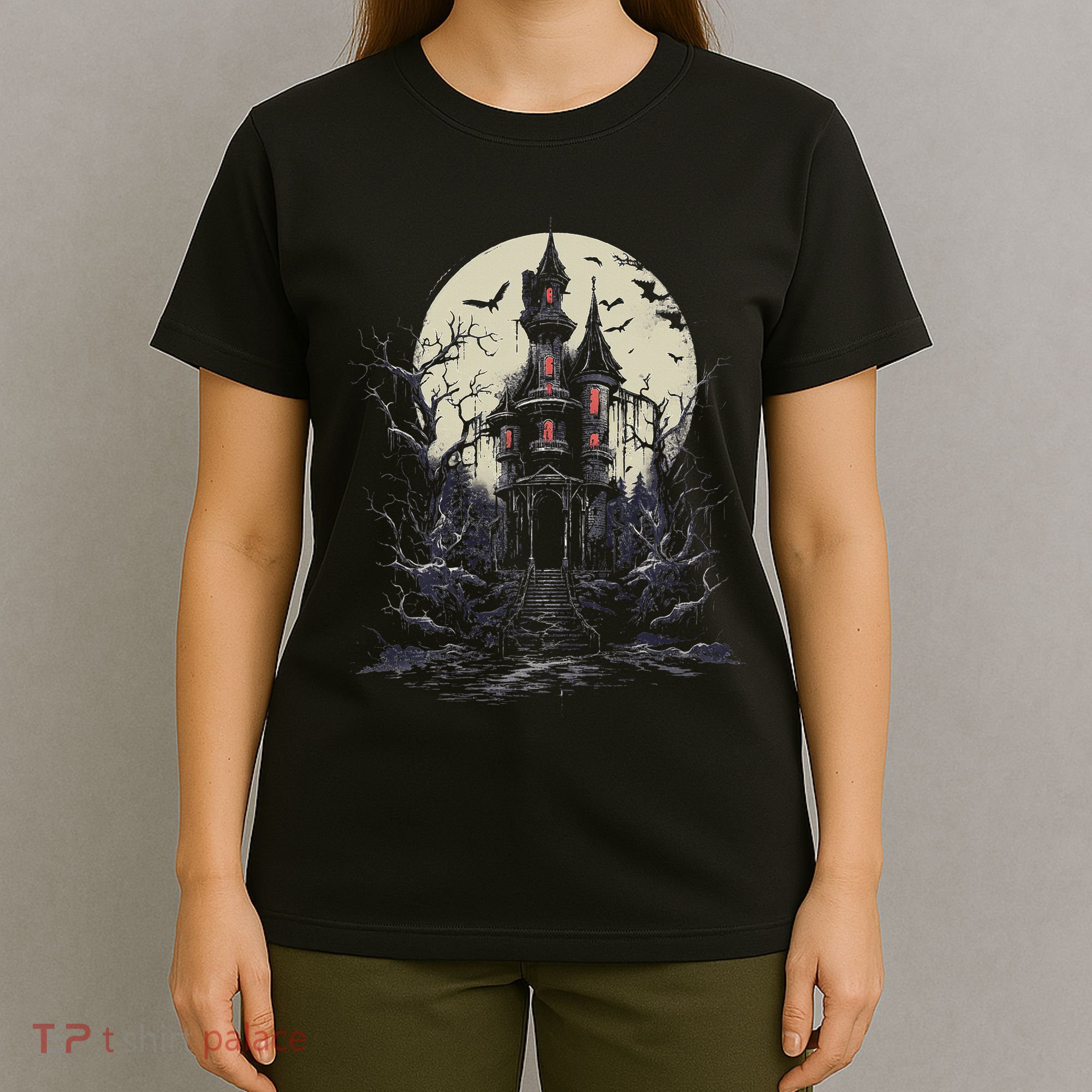 Haunted House Mansion Moon Halloween Decor T-Shirt