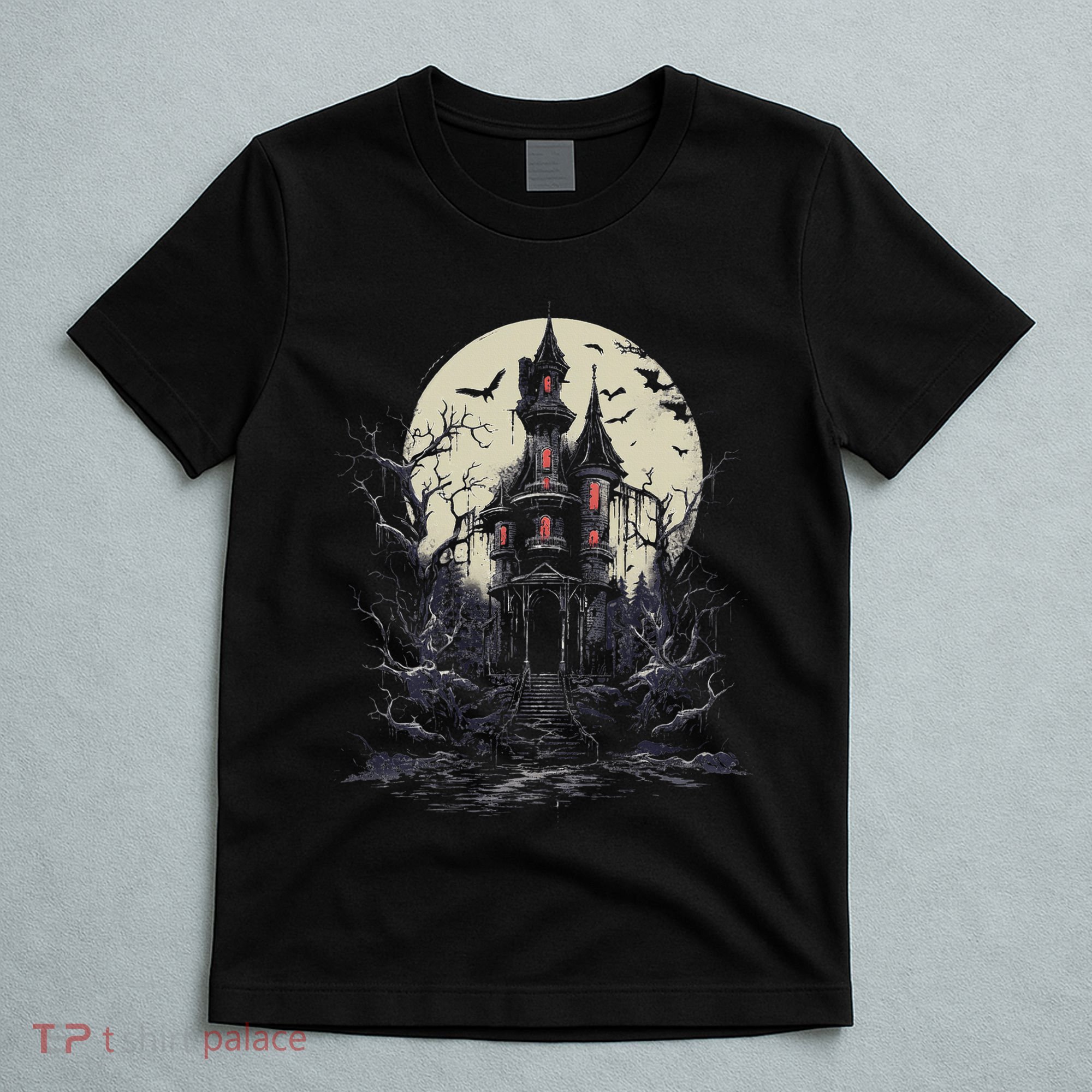 Haunted House Mansion Moon Halloween Decor T-Shirt