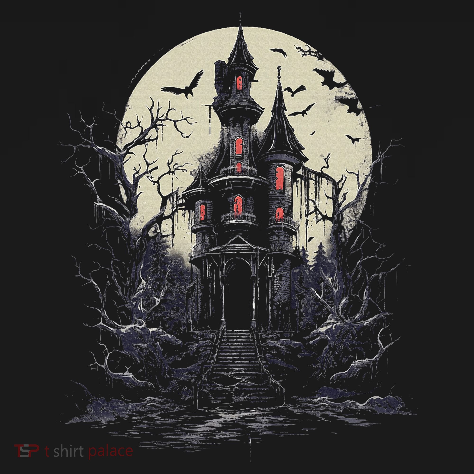 Haunted House Mansion Moon Halloween Decor T-Shirt