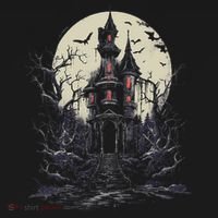 Haunted House Mansion Moon Halloween Decor Bucket Hat thumb 4
