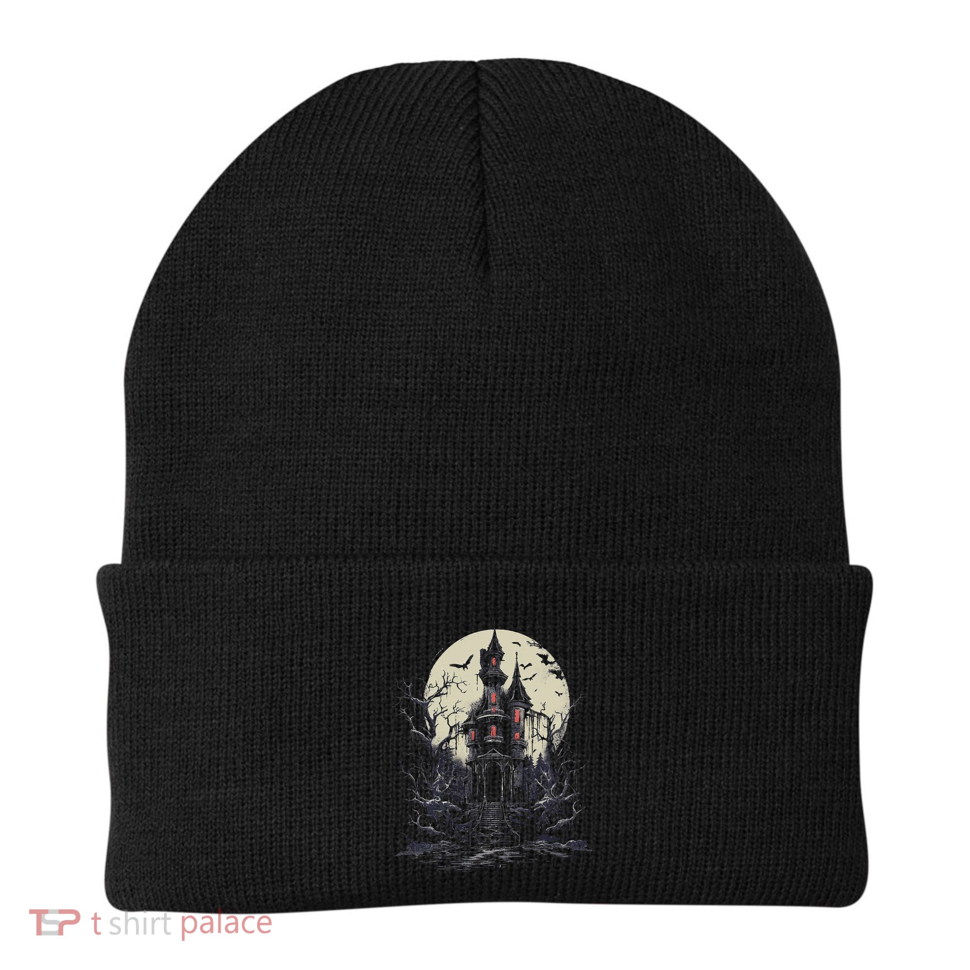 Haunted House Mansion Moon Halloween Decor Beanie