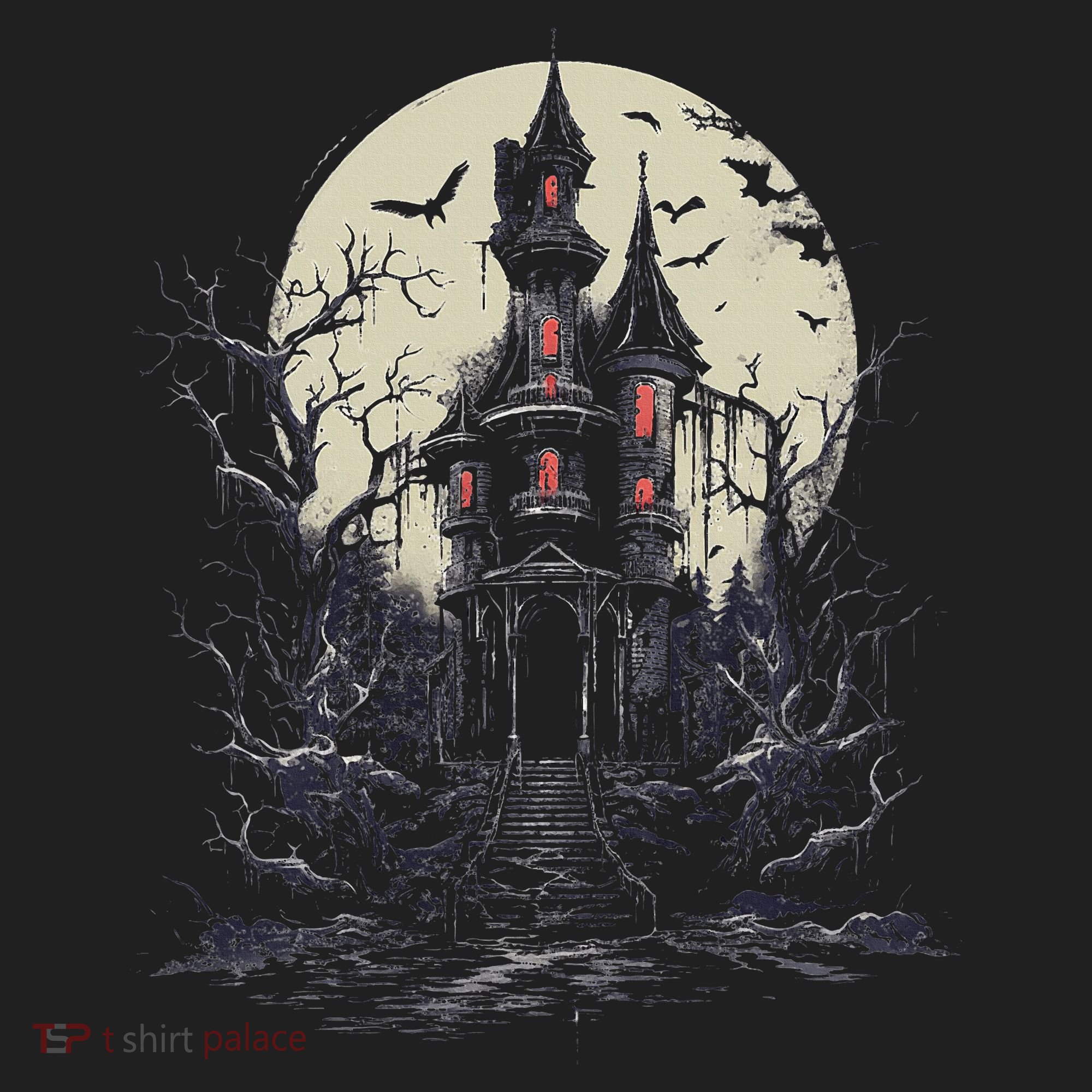 Haunted House Mansion Moon Halloween Decor Beanie