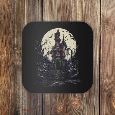 Haunted House Mansion Moon Halloween Decor Coaster