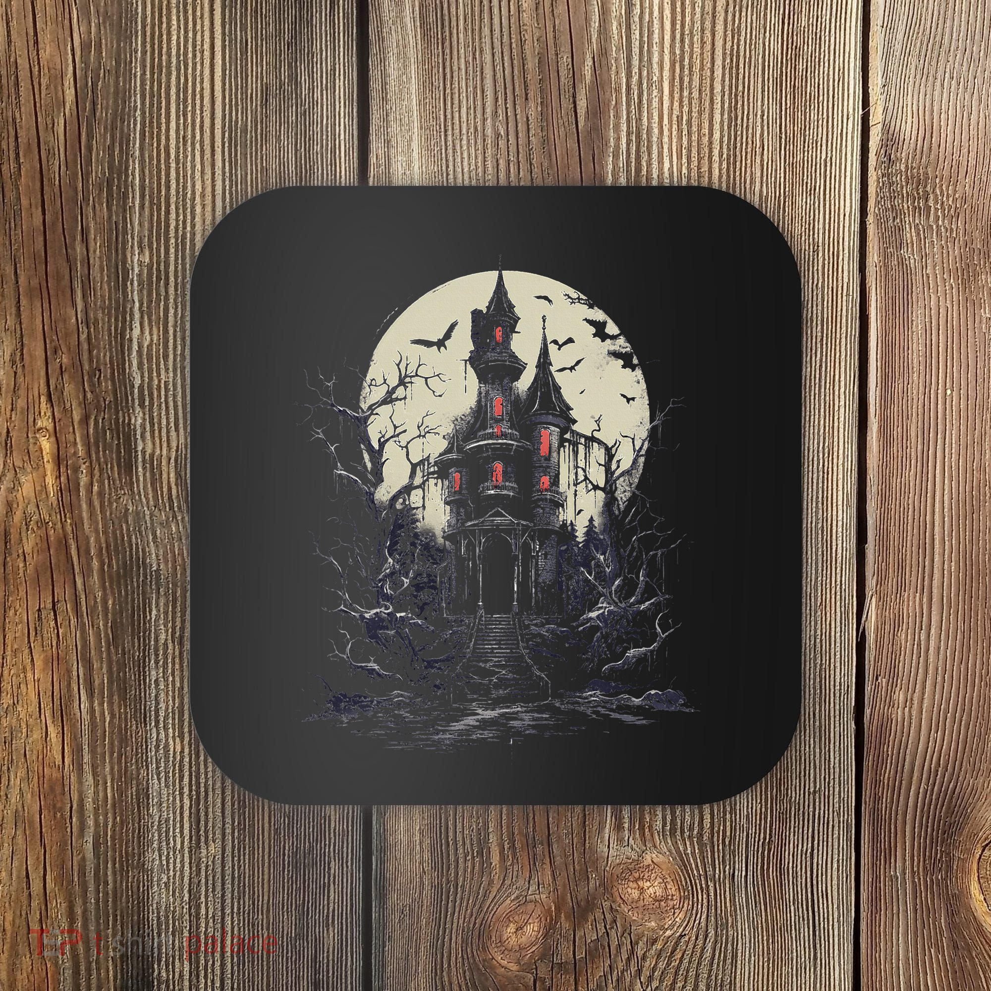 Haunted House Mansion Moon Halloween Decor Coaster