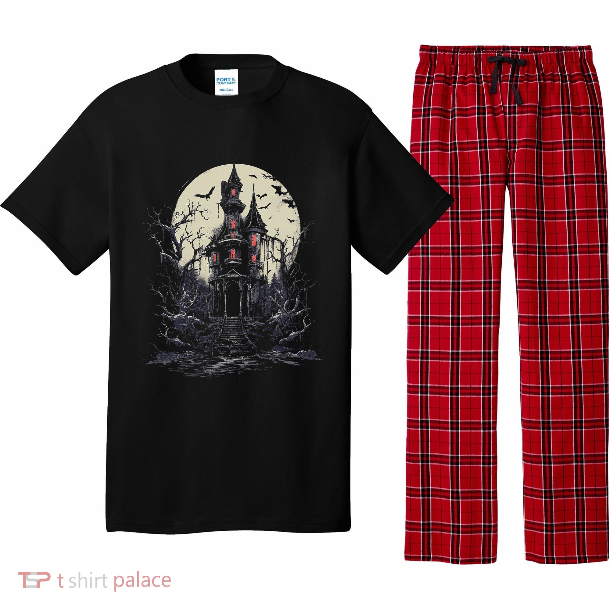 Haunted House Mansion Moon Halloween Decor Pajama Set