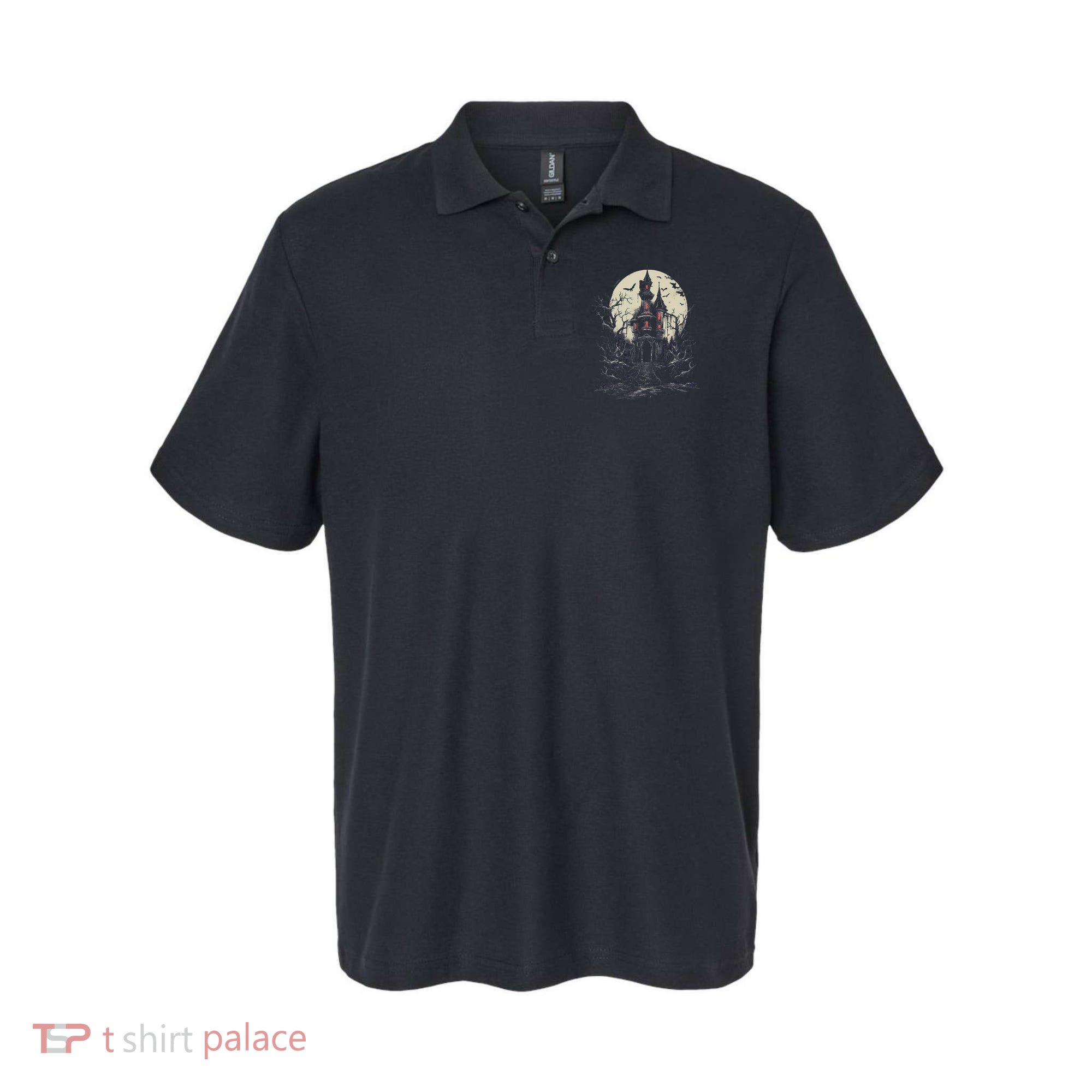 Haunted House Mansion Moon Halloween Decor Polo