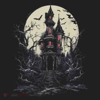 Haunted House Mansion Moon Halloween Decor Hat thumb 2