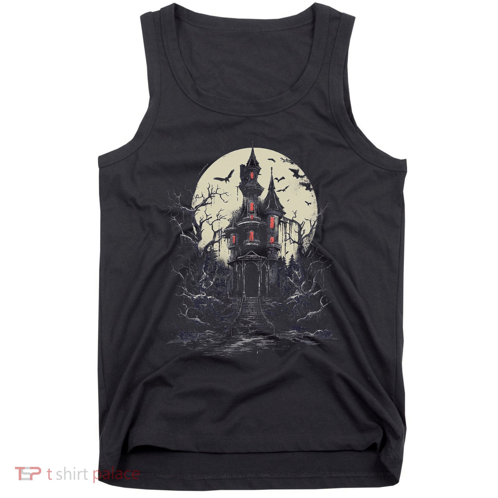 Haunted House Mansion Moon Halloween Decor Tank Top