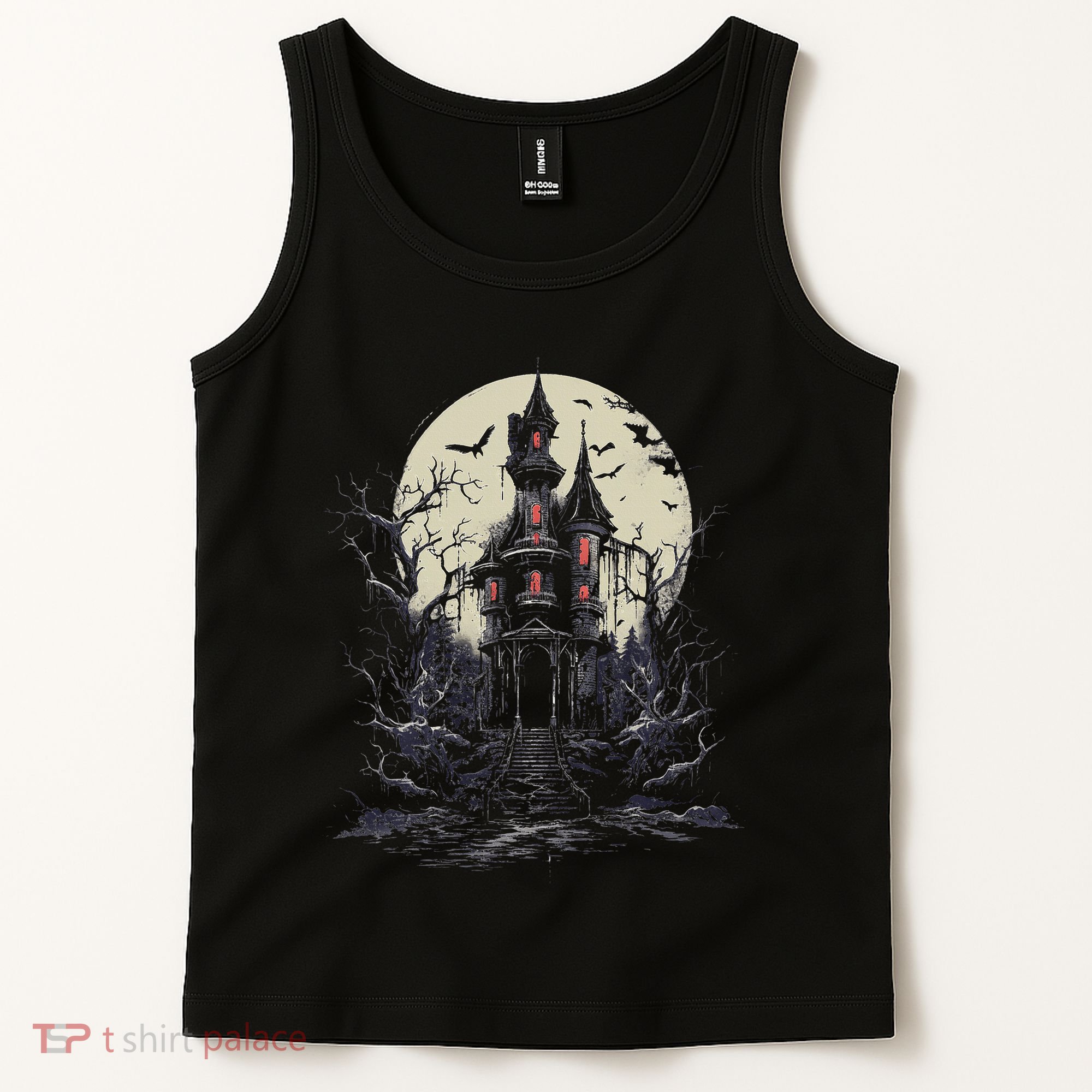 Haunted House Mansion Moon Halloween Decor Tank Top