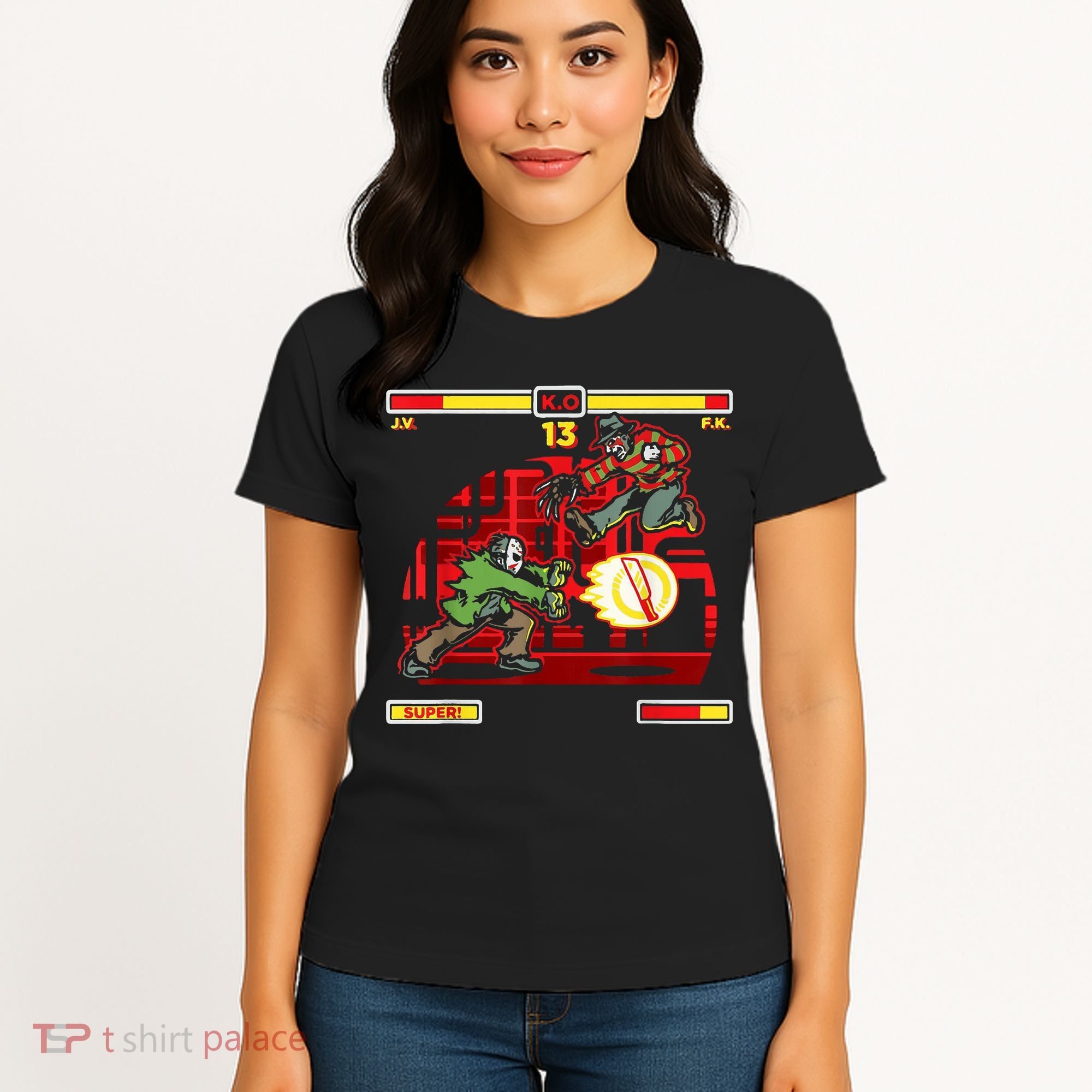 Halloween Horror Movie Characters Match Up KO Women's T-Shirt