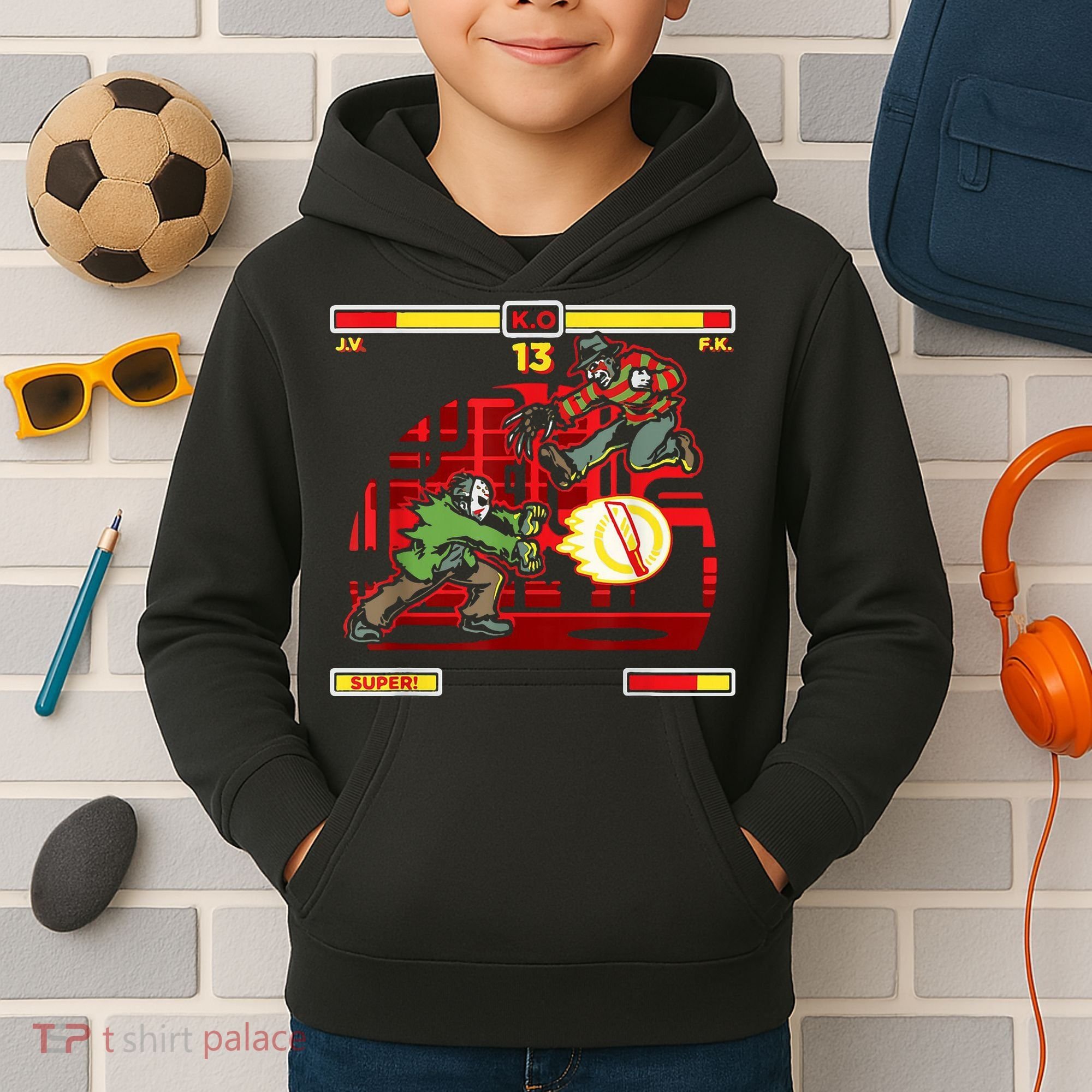 Halloween Horror Movie Characters Match Up KO Kids Hoodie